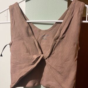 Free People Mauve Ribbed Twist-Front Top